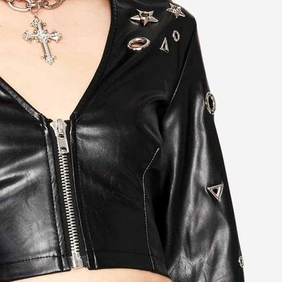 🎃Dolls Kill Star Matrix Vegan Leather Top Black L - Picture 3 of 9